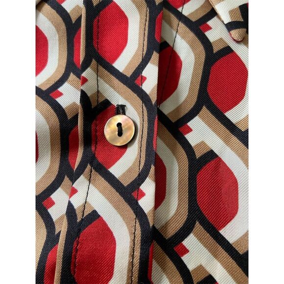 Trina Turk Women's Silk Button-Up Blouse Size P Multicolor Geometric Casual Fall - Picture 6 of 12